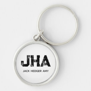 MINIMALIST BLACK THREE LETTER MONOGRAM NAME WHITE KEY RING