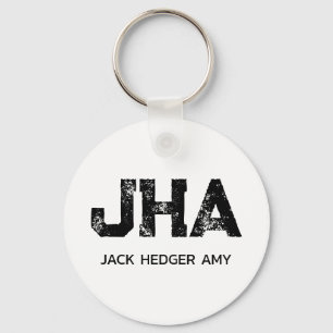 MINIMALIST BLACK THREE LETTER MONOGRAM NAME WHITE KEY RING