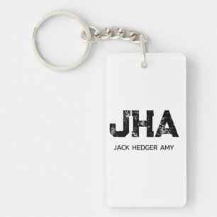 MINIMALIST BLACK THREE LETTER MONOGRAM NAME WHITE KEY RING