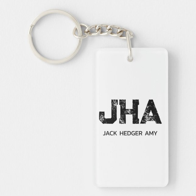 MINIMALIST BLACK THREE LETTER MONOGRAM NAME WHITE KEY RING (Front)