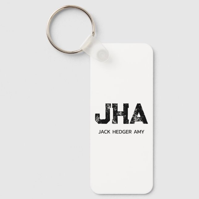 MINIMALIST BLACK THREE LETTER MONOGRAM NAME WHITE KEY RING (Front)