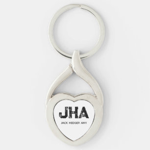 MINIMALIST BLACK THREE LETTER MONOGRAM NAME WHITE KEY RING