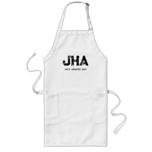 MINIMALIST BLACK THREE LETTER MONOGRAM NAME WHITE LONG APRON