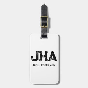 MINIMALIST BLACK THREE LETTER MONOGRAM NAME WHITE LUGGAGE TAG