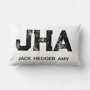 MINIMALIST BLACK THREE LETTER MONOGRAM NAME WHITE LUMBAR CUSHION