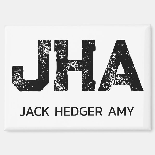MINIMALIST BLACK THREE LETTER MONOGRAM NAME WHITE MAGNET (Front)
