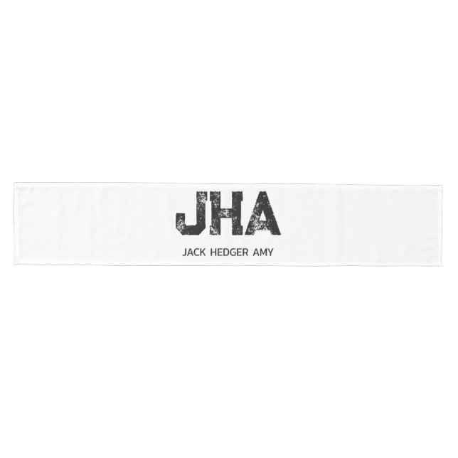 MINIMALIST BLACK THREE LETTER MONOGRAM NAME WHITE MEDIUM TABLE RUNNER (Horizontal)