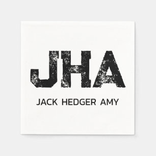 MINIMALIST BLACK THREE LETTER MONOGRAM NAME WHITE NAPKIN