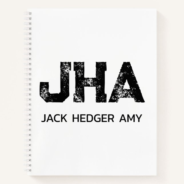 MINIMALIST BLACK THREE LETTER MONOGRAM NAME WHITE NOTEBOOK (Front)