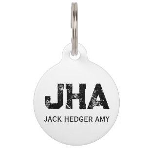 MINIMALIST BLACK THREE LETTER MONOGRAM NAME WHITE PET TAG