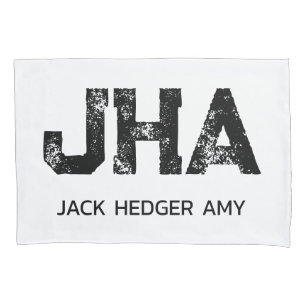 MINIMALIST BLACK THREE LETTER MONOGRAM NAME WHITE PILLOWCASE