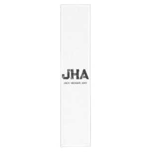 MINIMALIST BLACK THREE LETTER MONOGRAM NAME WHITE SHORT TABLE RUNNER