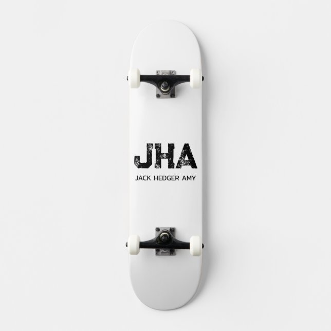 MINIMALIST BLACK THREE LETTER MONOGRAM NAME WHITE SKATEBOARD (Front)
