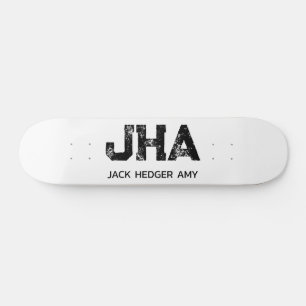 MINIMALIST BLACK THREE LETTER MONOGRAM NAME WHITE SKATEBOARD