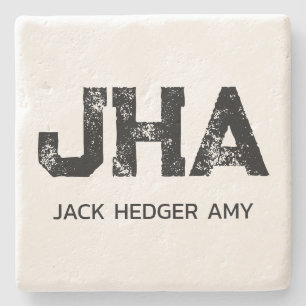 MINIMALIST BLACK THREE LETTER MONOGRAM NAME WHITE STONE COASTER