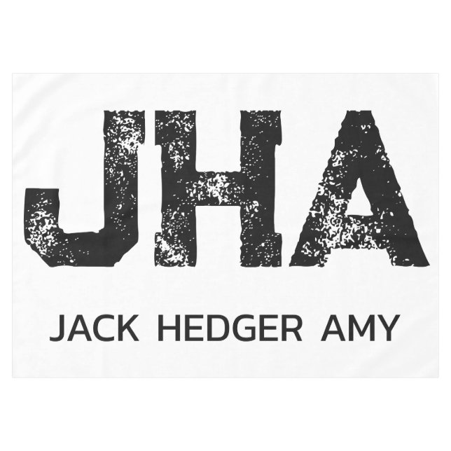 MINIMALIST BLACK THREE LETTER MONOGRAM NAME WHITE TABLECLOTH (Front (Horizontal))