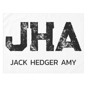 MINIMALIST BLACK THREE LETTER MONOGRAM NAME WHITE TABLECLOTH