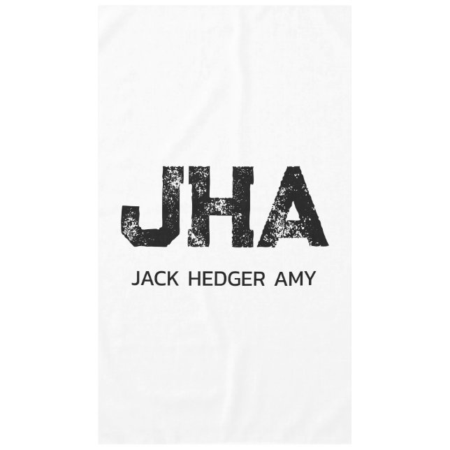MINIMALIST BLACK THREE LETTER MONOGRAM NAME WHITE TABLECLOTH (Front)