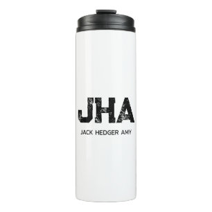 MINIMALIST BLACK THREE LETTER MONOGRAM NAME WHITE THERMAL TUMBLER