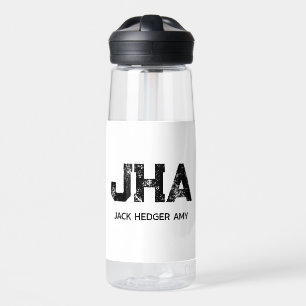 MINIMALIST BLACK THREE LETTER MONOGRAM NAME WHITE WATER BOTTLE