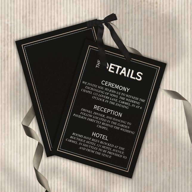 Minimalist Black Tie Formal Wedding Details Enclosure Card (Minimalist Black Tie Formal Wedding Details Enclosure Card)