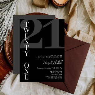 Minimalist Black Twenty One 21st Birthday Party  Invitation