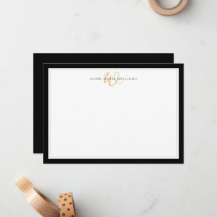 Minimalist Black Two Border Gold Monogram Card