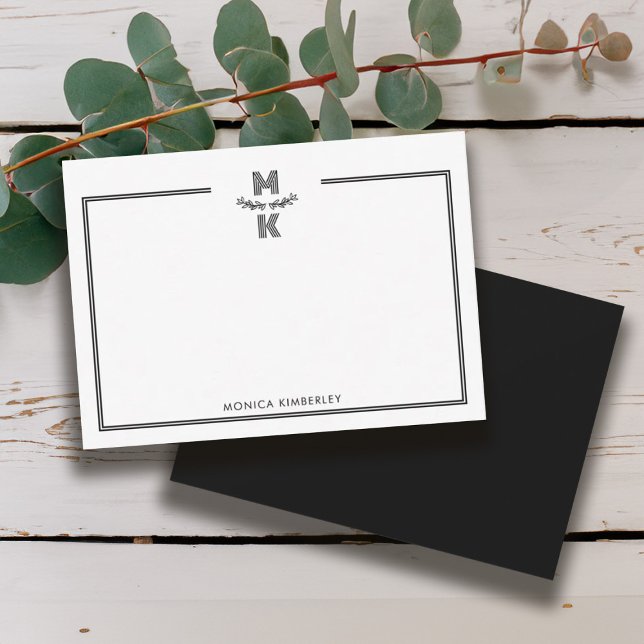 Minimalist Black Two Border Monogram Note Card (Minimalist Black Two Border Monogram Note Card)