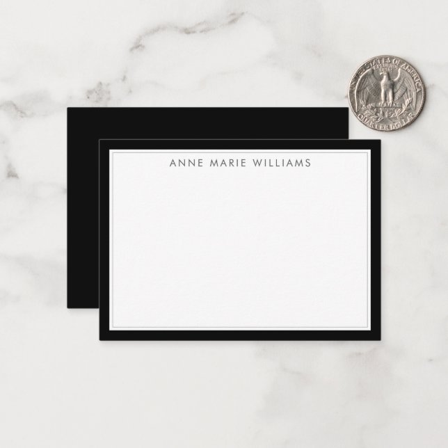 Minimalist Black Two Border Name Note Card (Front/Back In Situ)