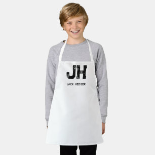 MINIMALIST BLACK TWO LETTER MONOGRAM NAME WHITE APRON