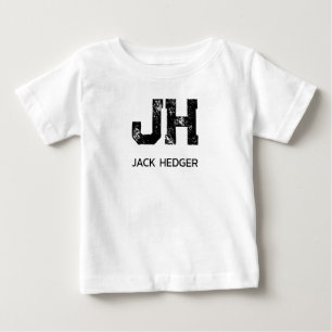 MINIMALIST BLACK TWO LETTER MONOGRAM NAME WHITE BABY T-Shirt