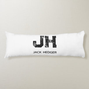 MINIMALIST BLACK TWO LETTER MONOGRAM NAME WHITE BODY CUSHION