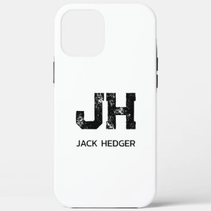 MINIMALIST BLACK TWO LETTER MONOGRAM NAME WHITE iPhone 12 PRO MAX CASE