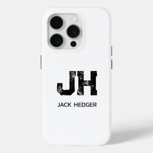 MINIMALIST BLACK TWO LETTER MONOGRAM NAME WHITE iPhone 15 PRO CASE