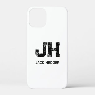 MINIMALIST BLACK TWO LETTER MONOGRAM NAME WHITE iPhone 12 MINI CASE