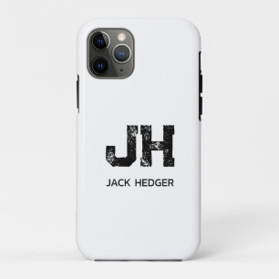 MINIMALIST BLACK TWO LETTER MONOGRAM NAME WHITE iPhone 11 PRO CASE