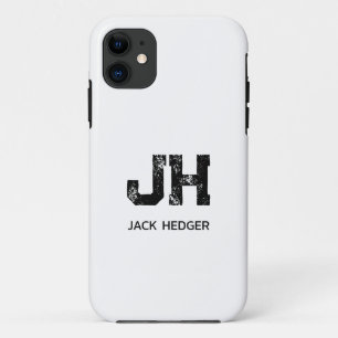 MINIMALIST BLACK TWO LETTER MONOGRAM NAME WHITE iPhone 11 CASE