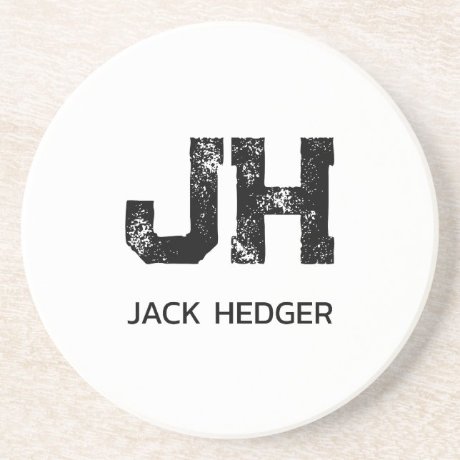 MINIMALIST BLACK TWO LETTER MONOGRAM NAME WHITE COASTER (Front)
