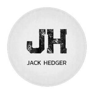 MINIMALIST BLACK TWO LETTER MONOGRAM NAME WHITE CUTTING BOARD