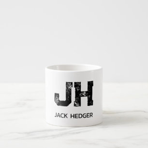 MINIMALIST BLACK TWO LETTER MONOGRAM NAME WHITE ESPRESSO CUP
