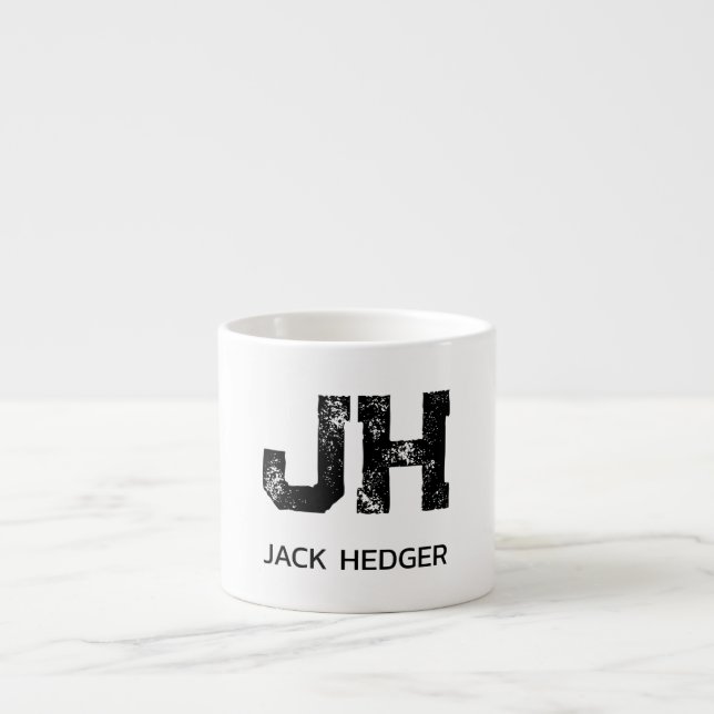 MINIMALIST BLACK TWO LETTER MONOGRAM NAME WHITE ESPRESSO CUP (Front)