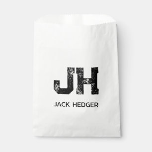 MINIMALIST BLACK TWO LETTER MONOGRAM NAME WHITE FAVOUR BAG