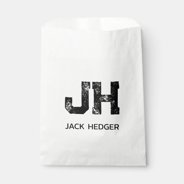 MINIMALIST BLACK TWO LETTER MONOGRAM NAME WHITE FAVOUR BAG (Front)
