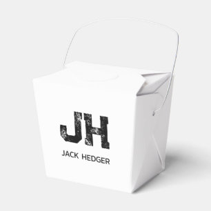 MINIMALIST BLACK TWO LETTER MONOGRAM NAME WHITE FAVOUR BOX