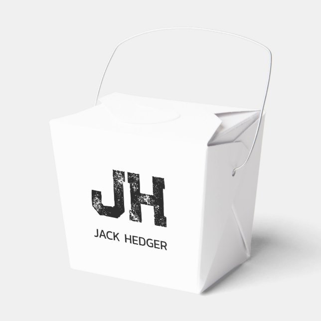MINIMALIST BLACK TWO LETTER MONOGRAM NAME WHITE FAVOUR BOX (Front Side)