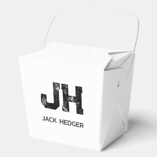 MINIMALIST BLACK TWO LETTER MONOGRAM NAME WHITE FAVOUR BOX