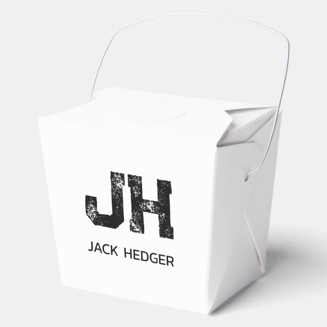 MINIMALIST BLACK TWO LETTER MONOGRAM NAME WHITE FAVOUR BOX (Front)