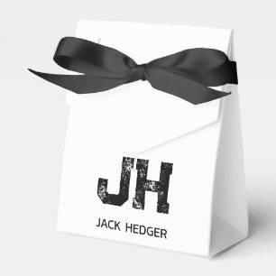 MINIMALIST BLACK TWO LETTER MONOGRAM NAME WHITE FAVOUR BOX