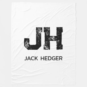 MINIMALIST BLACK TWO LETTER MONOGRAM NAME WHITE FLEECE BLANKET
