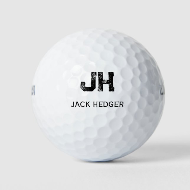 MINIMALIST BLACK TWO LETTER MONOGRAM NAME WHITE GOLF BALLS (Front)